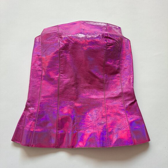 Plein Sud neon hot pink metallic genuine leather corset top Size 38 / XS - Picture 16 of 16